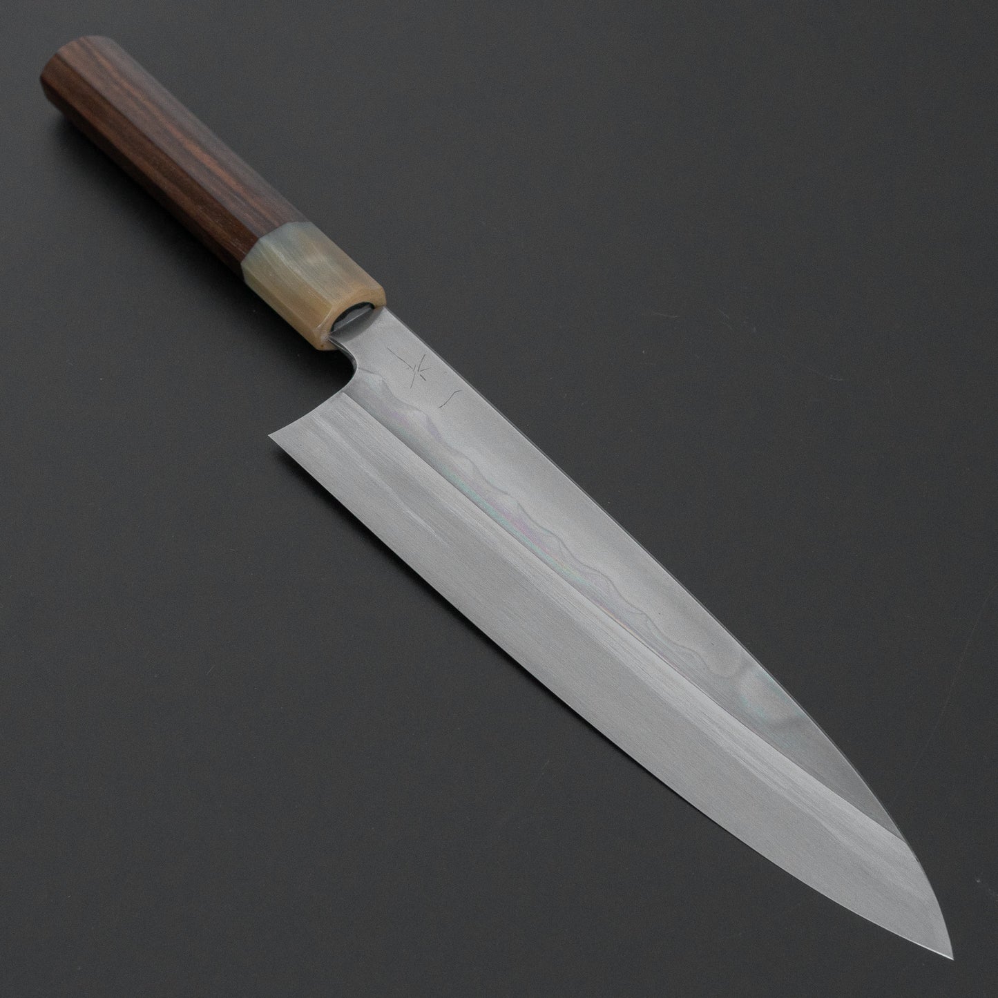 ひとひら 富樫 白一鋼 湾れ紋 水本焼 牛刀 240mm 太平縞黒檀柄 (#180)