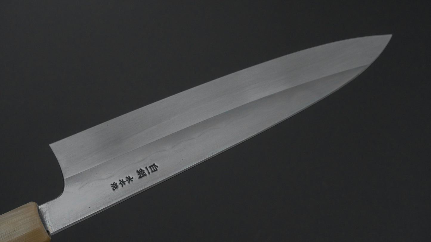 ひとひら 富樫 白一鋼 湾れ紋 水本焼 牛刀 240mm 太平縞黒檀柄 (#180)