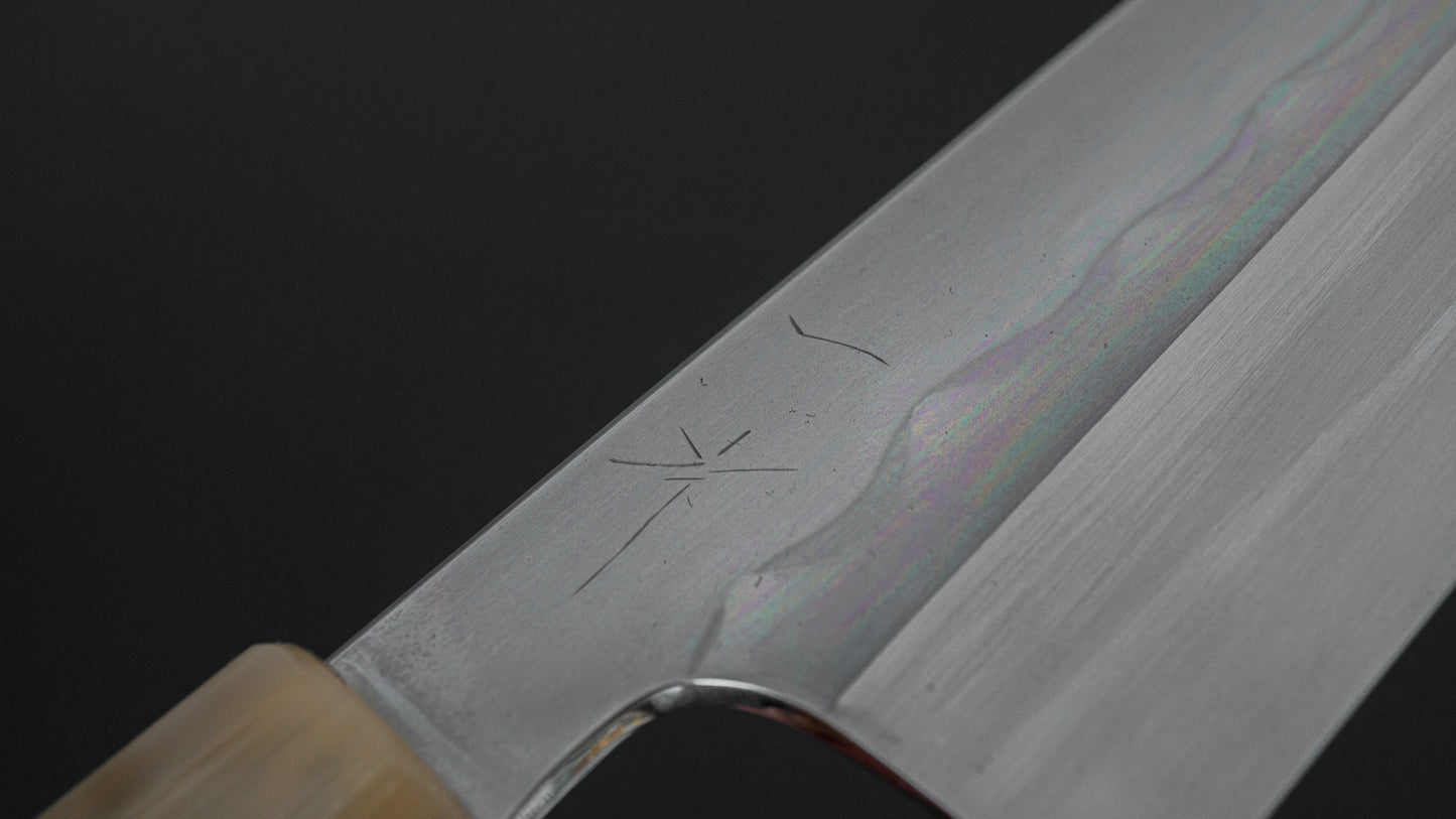 ひとひら 富樫 白一鋼 湾れ紋 水本焼 牛刀 240mm 太平縞黒檀柄 (#180)