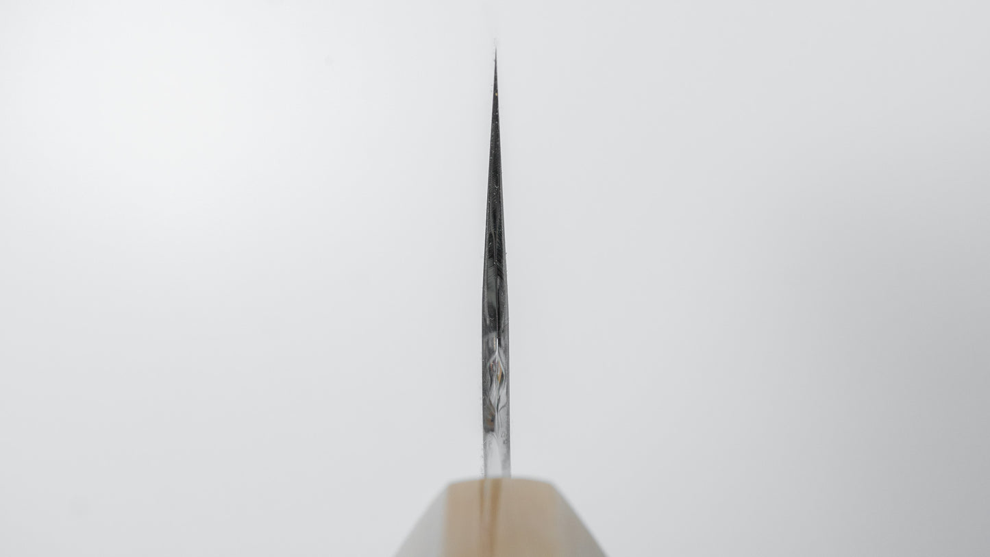 ひとひら 富樫 白一鋼 湾れ紋 水本焼 牛刀 240mm 太平縞黒檀柄 (#180)