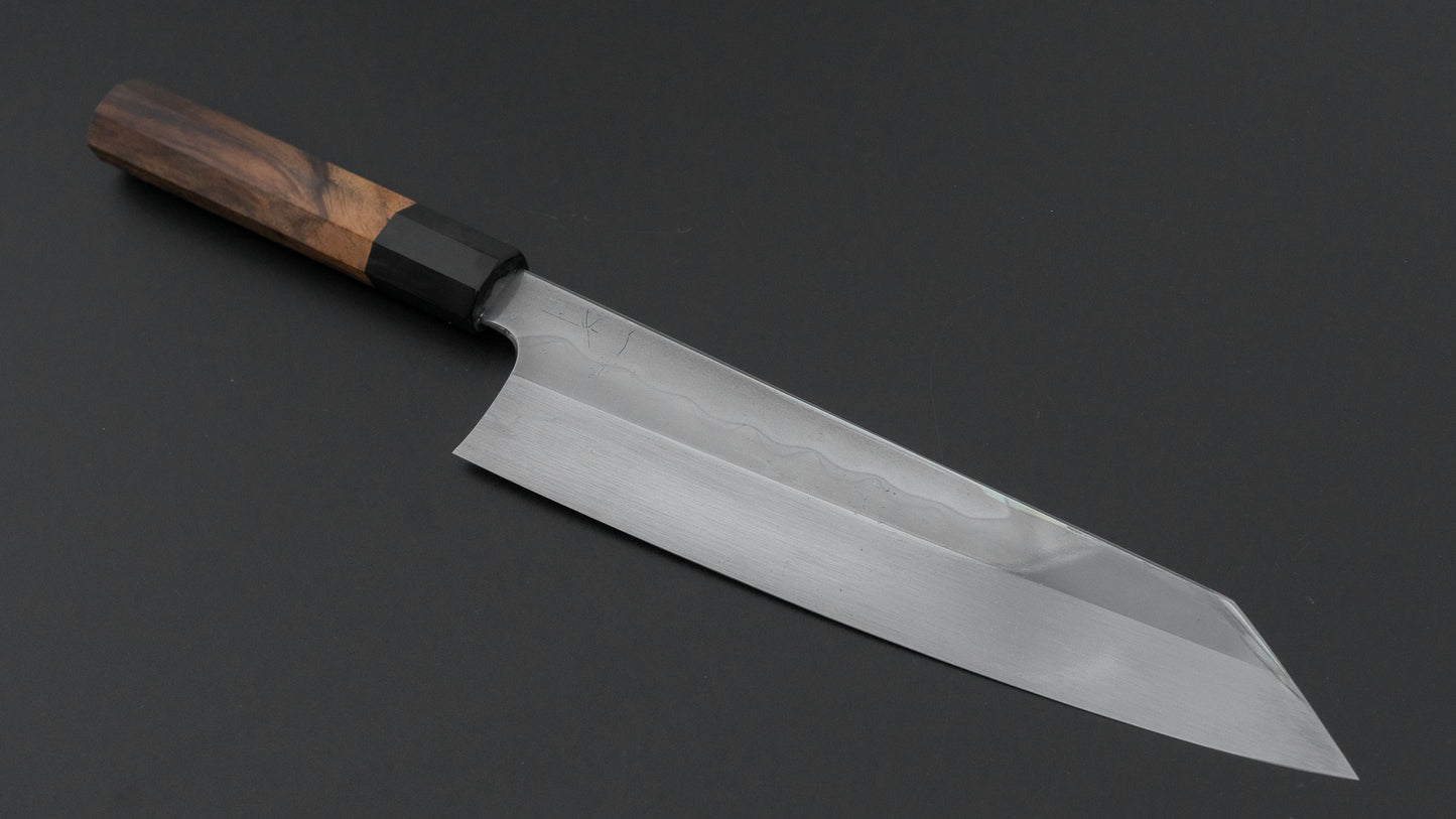 ひとひら 富樫 白一鋼 湾れ紋 水本焼 切付牛刀 240mm 黒柿柄 (#181)