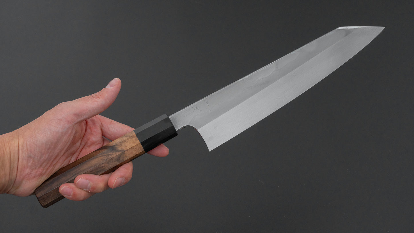 ひとひら 富樫 白一鋼 湾れ紋 水本焼 切付牛刀 240mm 黒柿柄 (#181)