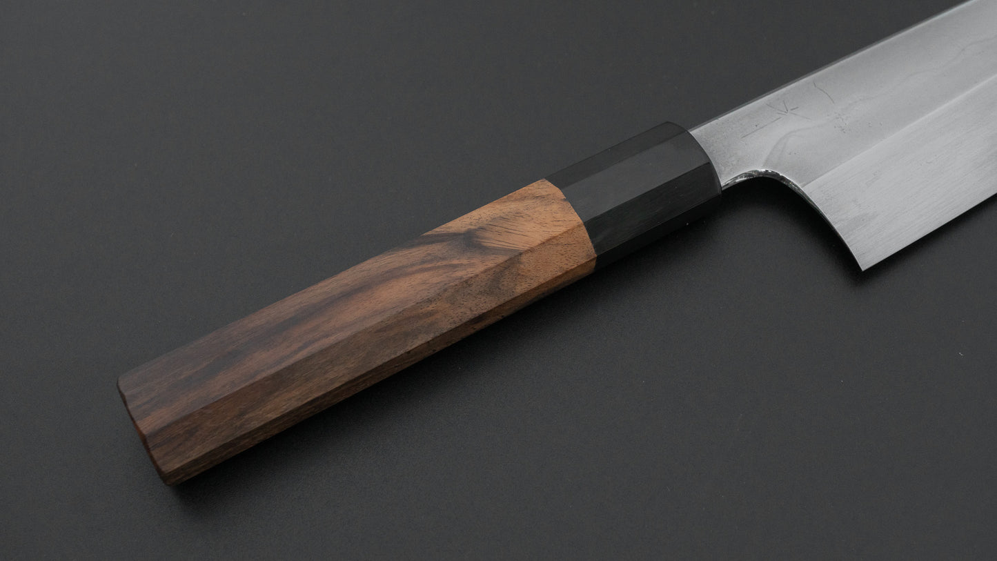 ひとひら 富樫 白一鋼 湾れ紋 水本焼 切付牛刀 240mm 黒柿柄 (#181)
