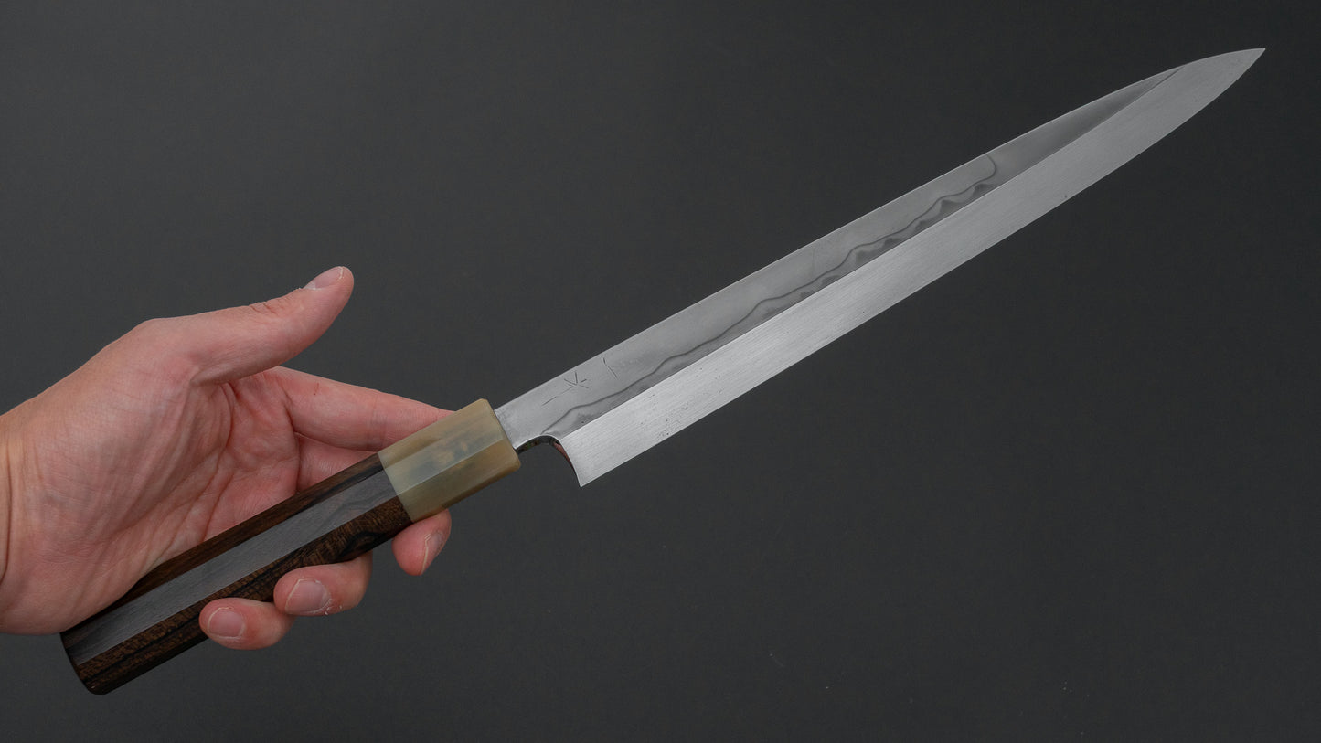 ひとひら 富樫 白一鋼 三本杉 水本焼 柳刃 270mm 暹羅柿柄