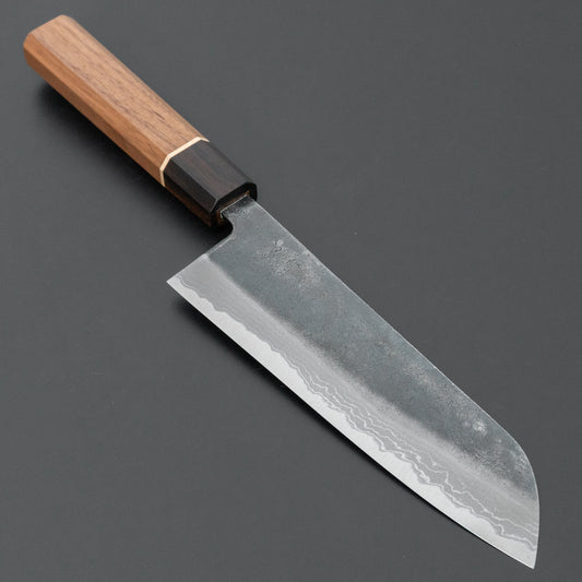 Hitohira Echizen NB White #2 Kurouchi Damascus Santoku 170mm Walnut Handle (Ziricote Ferrule)