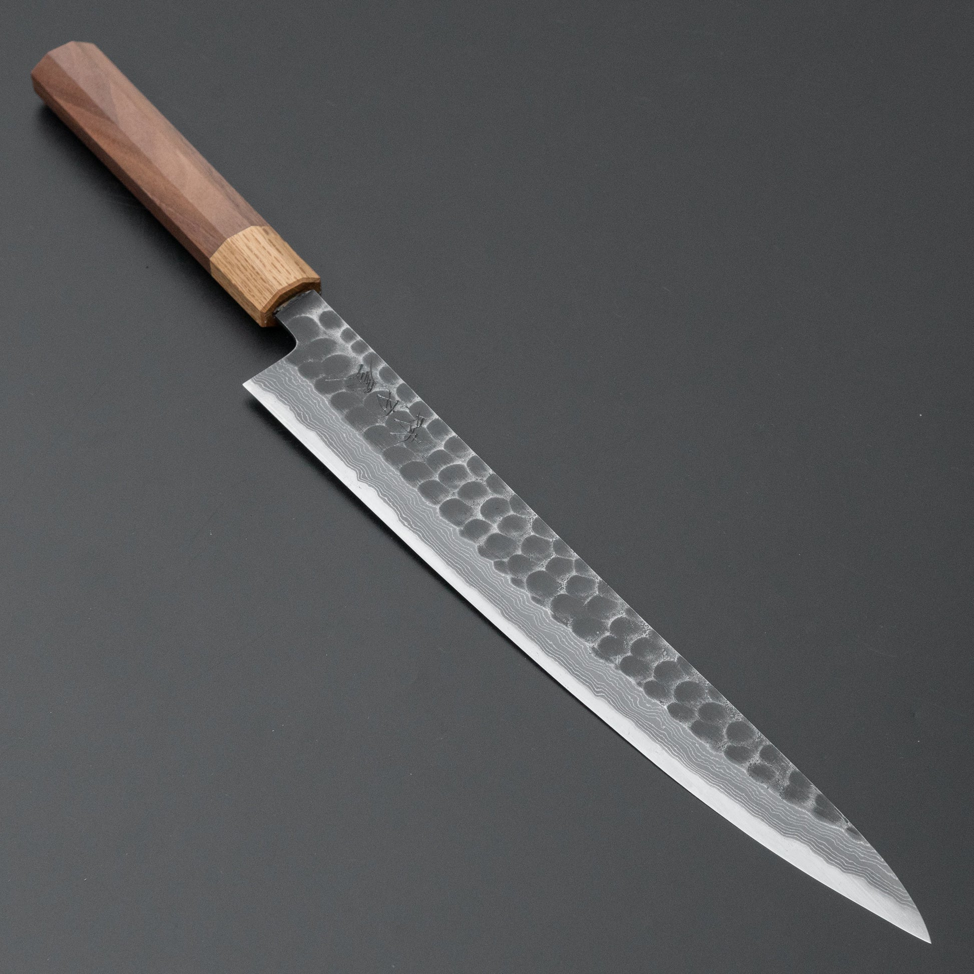 Ajikataya White #2 Tsuchime Damascus Sujihiki 270mm Walnut Handle - HITOHIRA