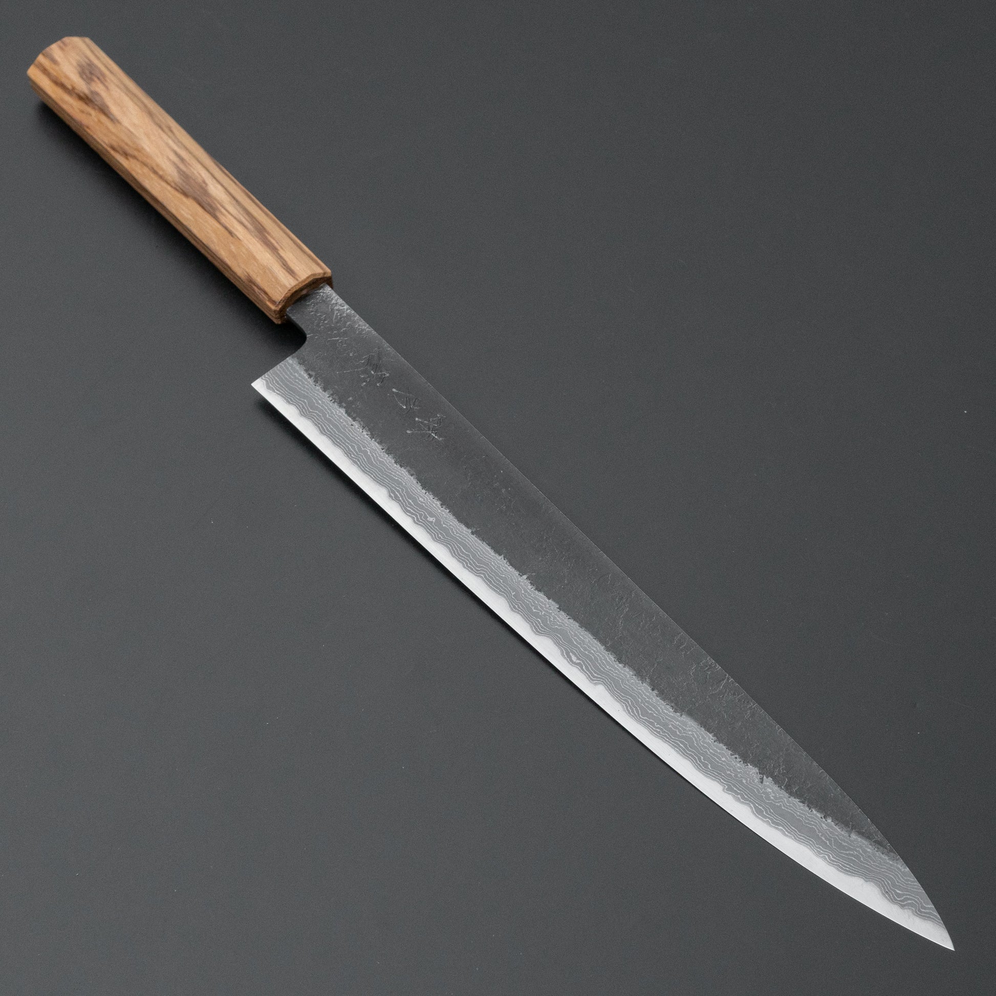 Ajikataya White #2 Nashiji Damascus Sujihiki 270mm Zebrawood Handle - HITOHIRA