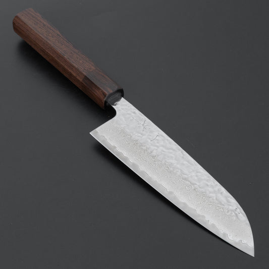 Hitohira Futana Stainless Polished Tsuchime Damascus Santoku 170mm Tagayasan Handle
