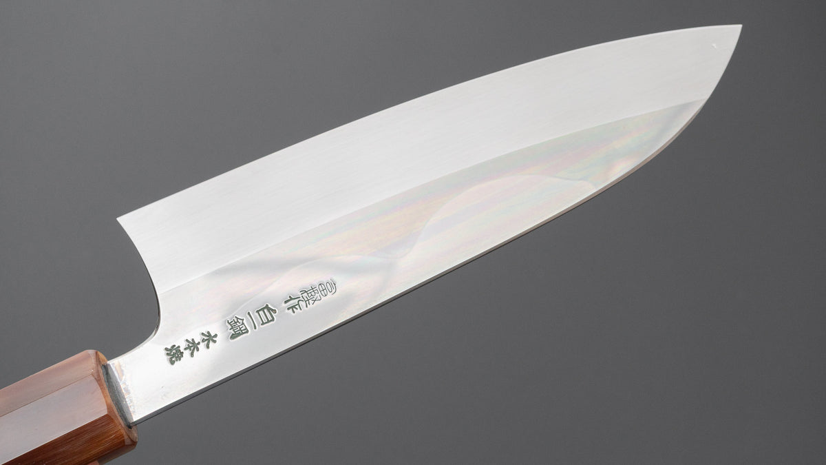 Hitohira Togashi White #1 Fuji Mizu Honyaki Santoku 180mm Taihei Makassar Ebony Handle (#183/ Saya)