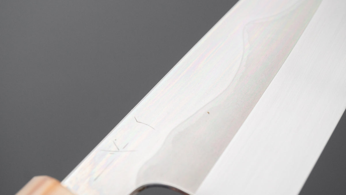 Hitohira Togashi White #1 Fuji Mizu Honyaki Santoku 180mm Taihei Makassar Ebony Handle (#183/ Saya)