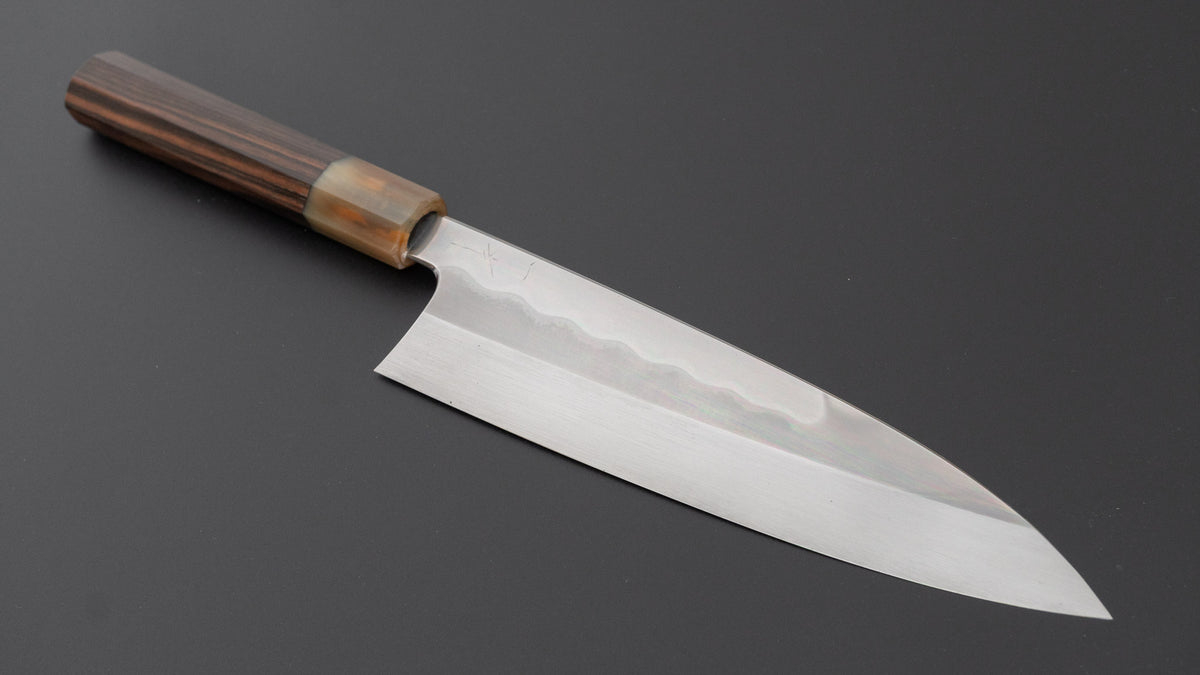 Hitohira Togashi White #1 Notaremon Mizu Honyaki Gyuto 210mm Taihei Makassar Ebony Handle (#185/ Saya)