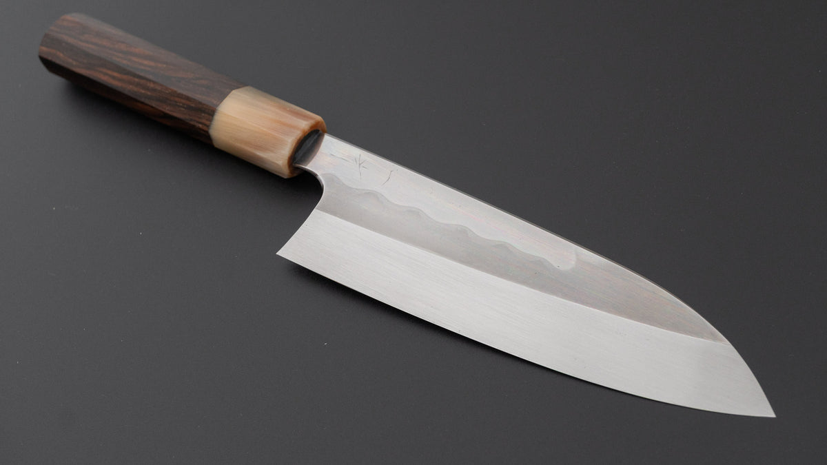 Hitohira Togashi White #1 Notaremon Mizu Honyaki Santoku 180mm Taihei Makassar Ebony Handle (#186/ Saya)
