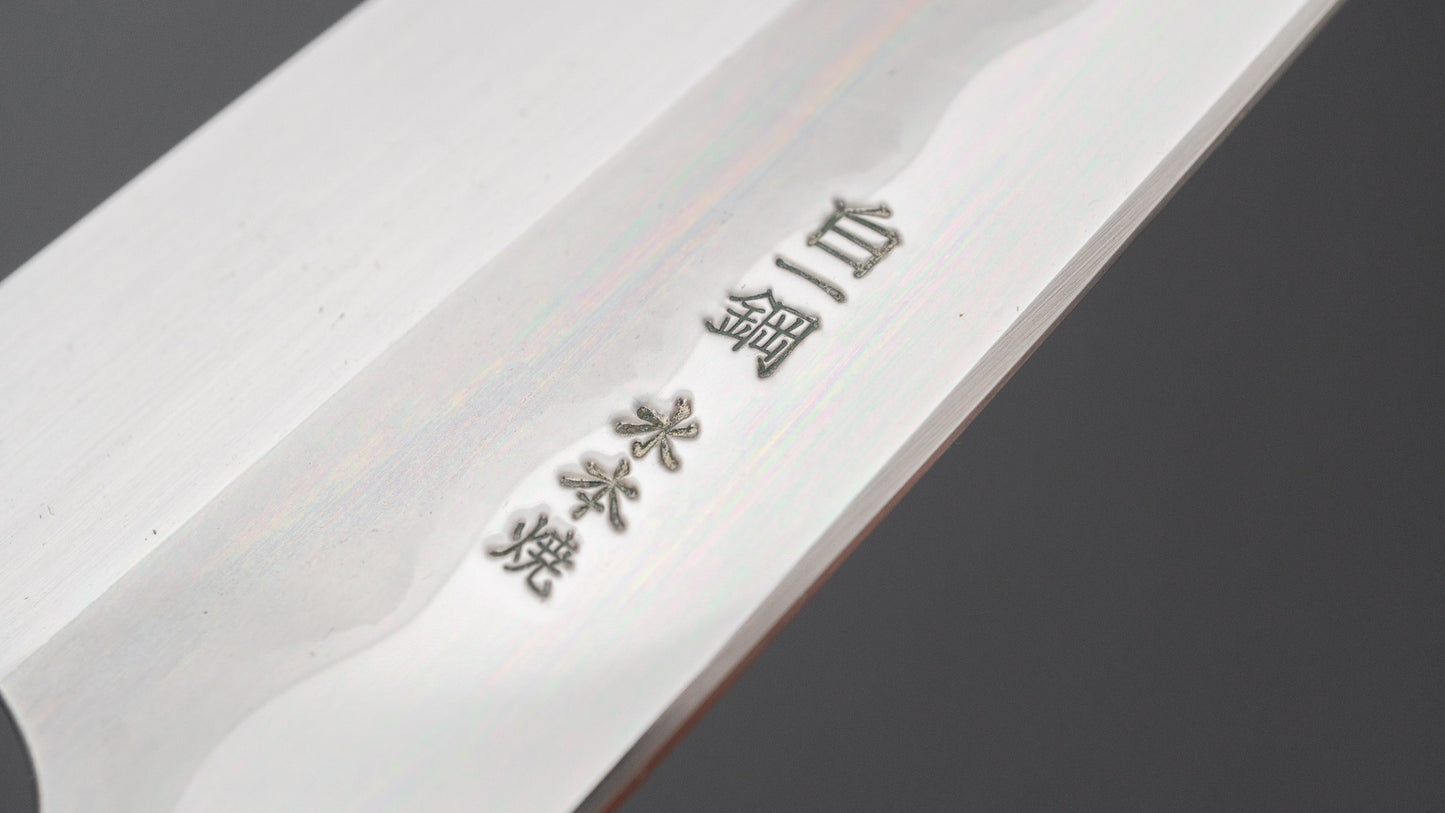 Hitohira Togashi White #1 Notaremon Mizu Honyaki Santoku 180mm Taihei Makassar Ebony Handle (#186/ Saya)