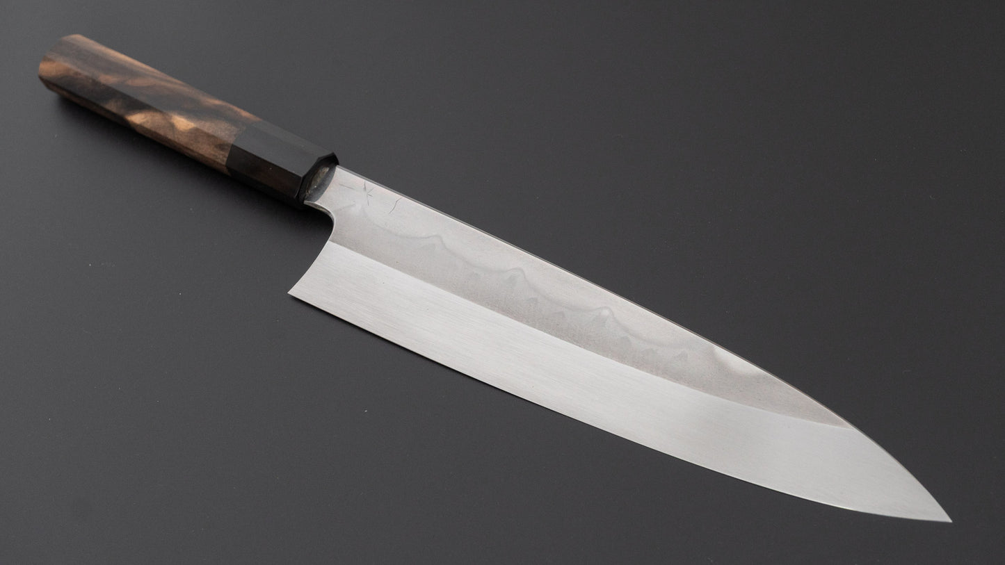 Hitohira Togashi Blue #1 Sanbonsugi Mizu Honyaki Gyuto 240mm Kurokaki Persimmon Handle (#187/ Saya)