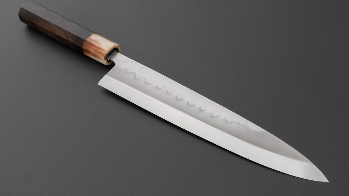 Hitohira Togashi White #2 Mizu Honyaki Mioroshi Deba 240mm Ebony Handle (Old Stock)