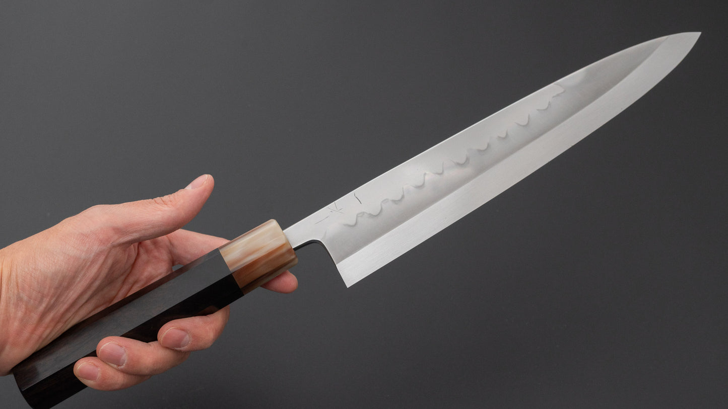 Hitohira Togashi White #2 Mizu Honyaki Mioroshi Deba 240mm Ebony Handle (Old Stock)