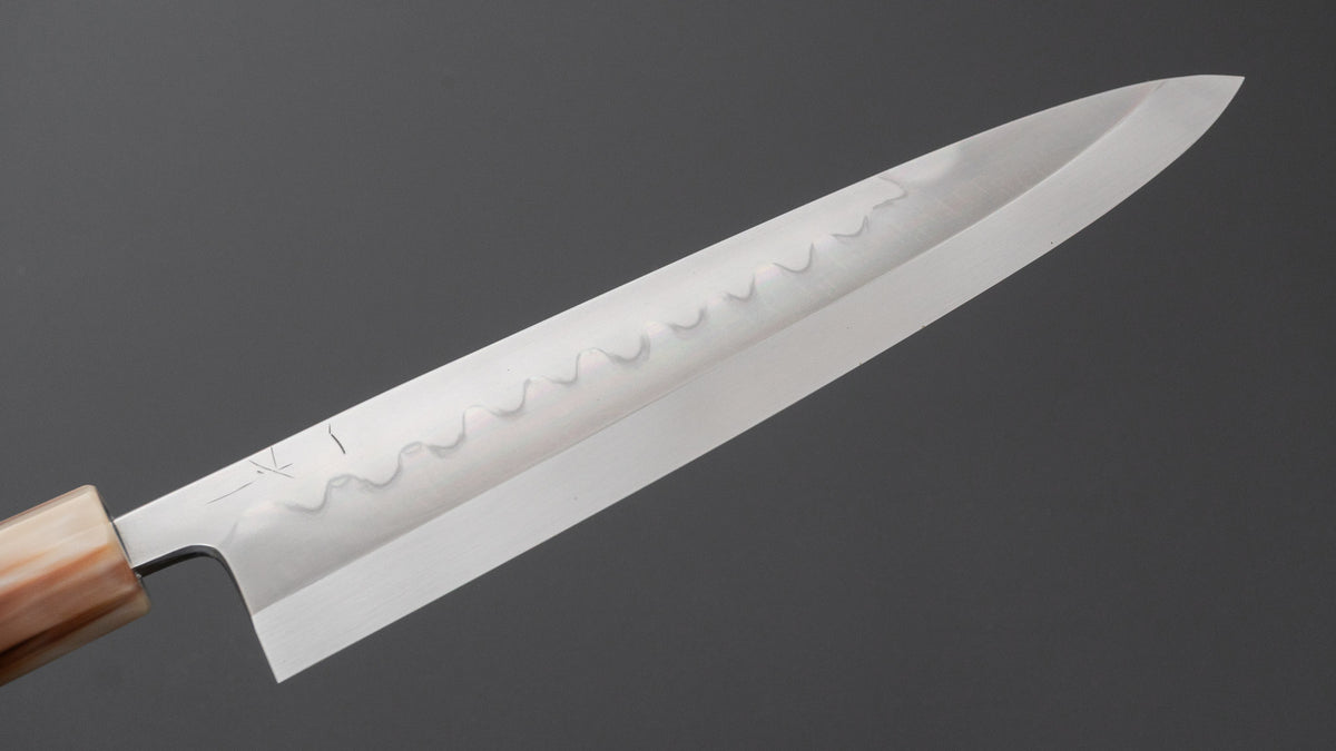 Hitohira Togashi White #2 Mizu Honyaki Mioroshi Deba 240mm Ebony Handle (Old Stock)