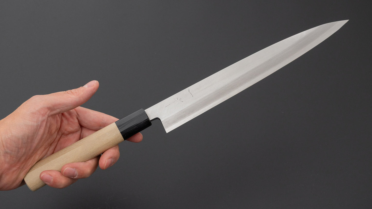 Hitohira Manzo Silver #3 Yanagiba 240mm Ho Wood Handle (D-Shape/ Saya)