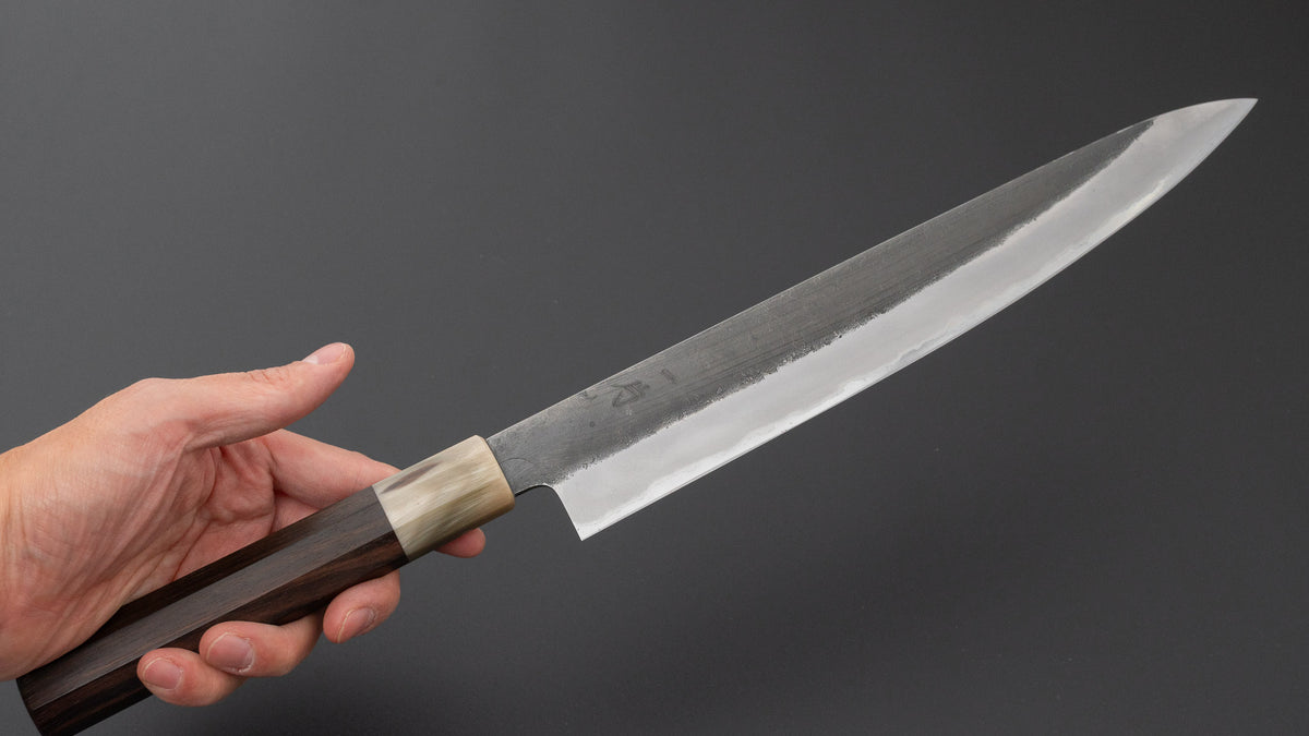 Hitohira Hinode Nashiji White #2 Stainless Clad Sujihiki 270mm Ebony Handle