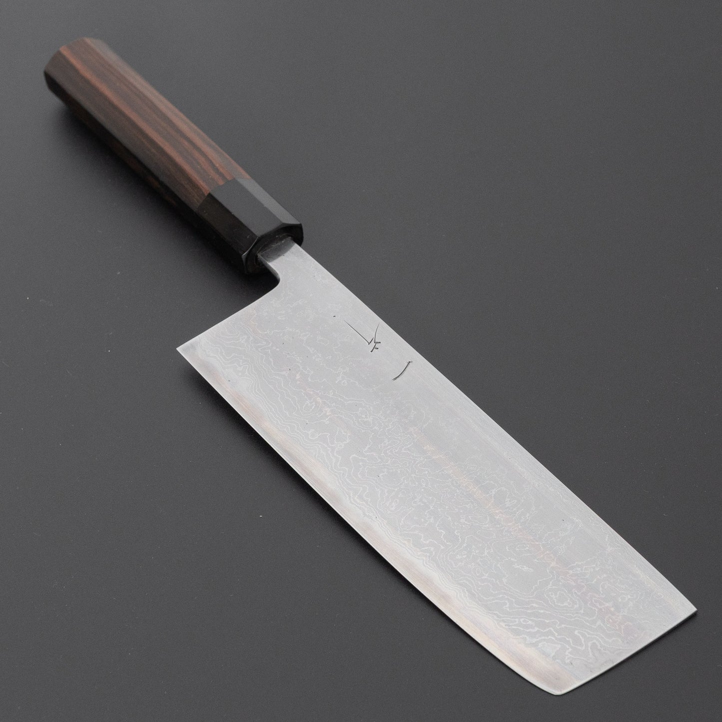 Hitohira Tokuuchi Tanaka Atsushi White #1 Damascus Nakiri 180mm Taihei Makassar Ebony Handle