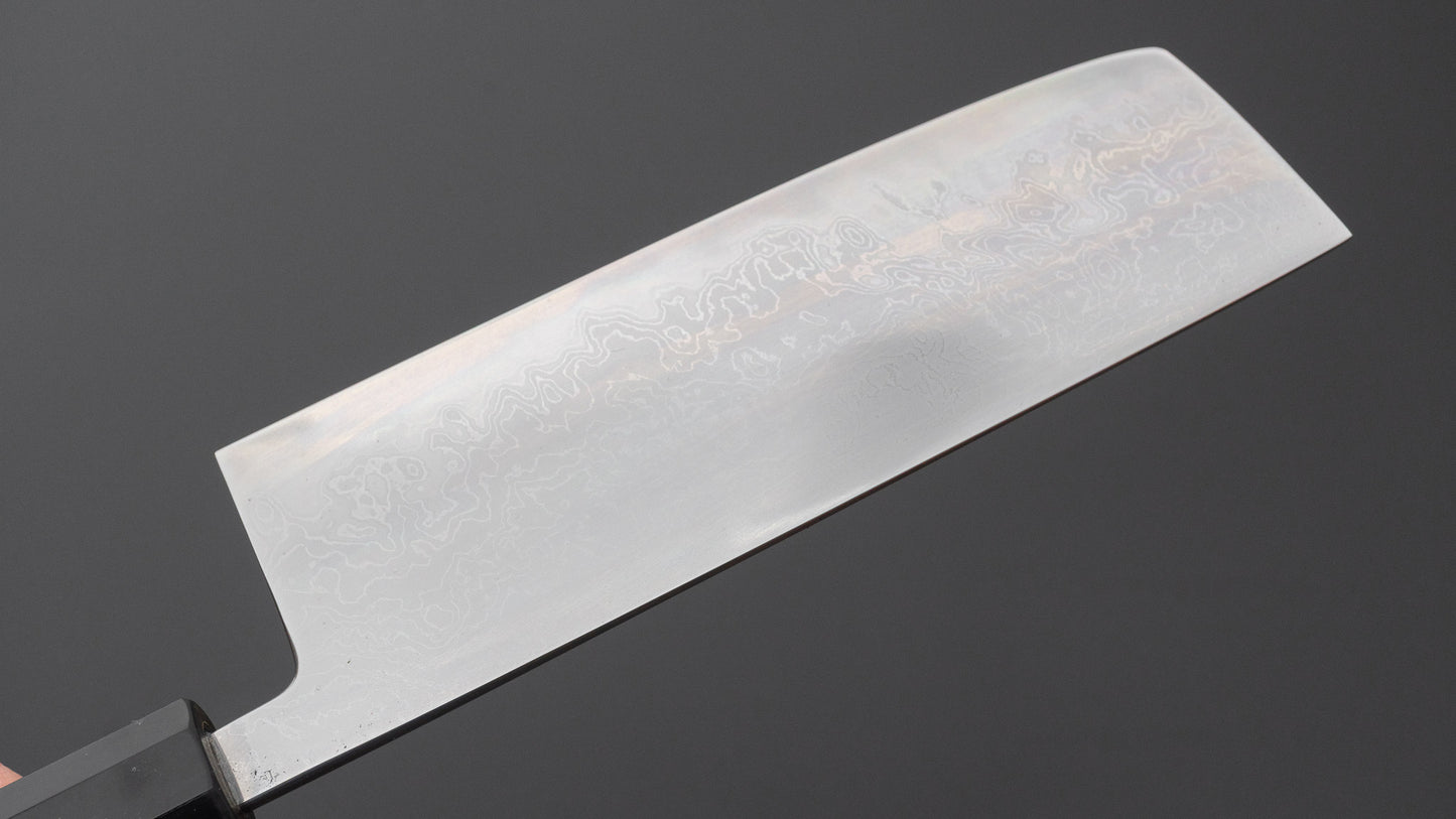 Hitohira Tokuuchi Tanaka Atsushi White #1 Damascus Nakiri 180mm Taihei Makassar Ebony Handle