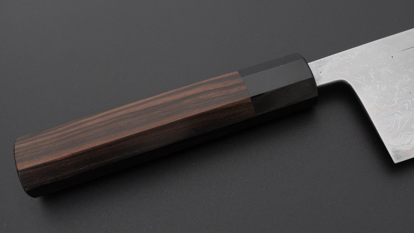 Hitohira Tokuuchi Tanaka Atsushi White #1 Damascus Nakiri 180mm Taihei Makassar Ebony Handle