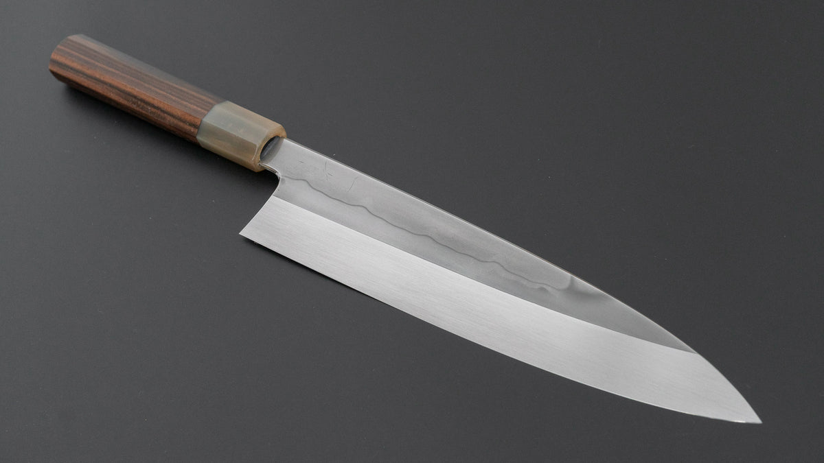 Hitohira Togashi White #1 Sanbonsugi Mizu Honyaki Gyuto 240mm Taihei Makassar Ebony Handle (#188/ Saya)