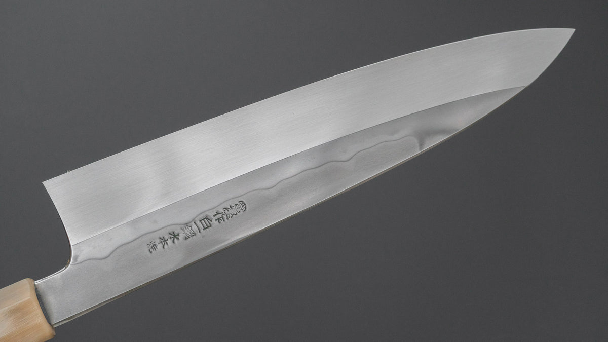 Hitohira Togashi White #1 Sanbonsugi Mizu Honyaki Gyuto 240mm Taihei Makassar Ebony Handle (#188/ Saya)