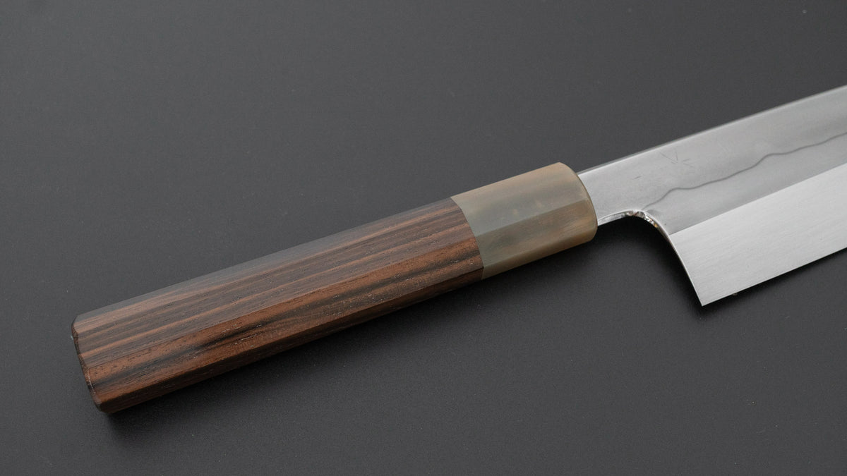 Hitohira Togashi White #1 Sanbonsugi Mizu Honyaki Gyuto 240mm Taihei Makassar Ebony Handle (#188/ Saya)