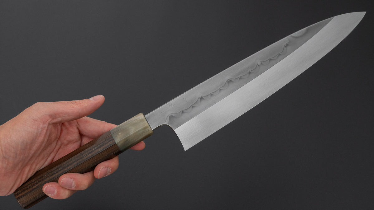 Hitohira Togashi White #1 Sanbonsugi Mizu Honyaki Gyuto 240mm Taihei Makassar Ebony Handle (#189/ Saya)