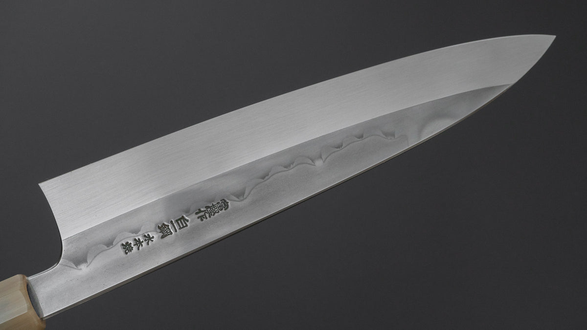 Hitohira Togashi White #1 Sanbonsugi Mizu Honyaki Gyuto 240mm Taihei Makassar Ebony Handle (#189/ Saya)