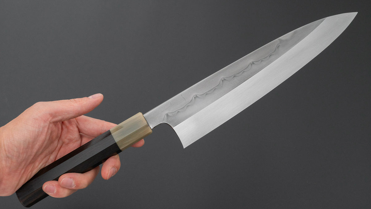 Hitohira Togashi White #1 Sanbonsugi Mizu Honyaki Gyuto 240mm Taihei Makassar Ebony Handle (#190/ Saya)