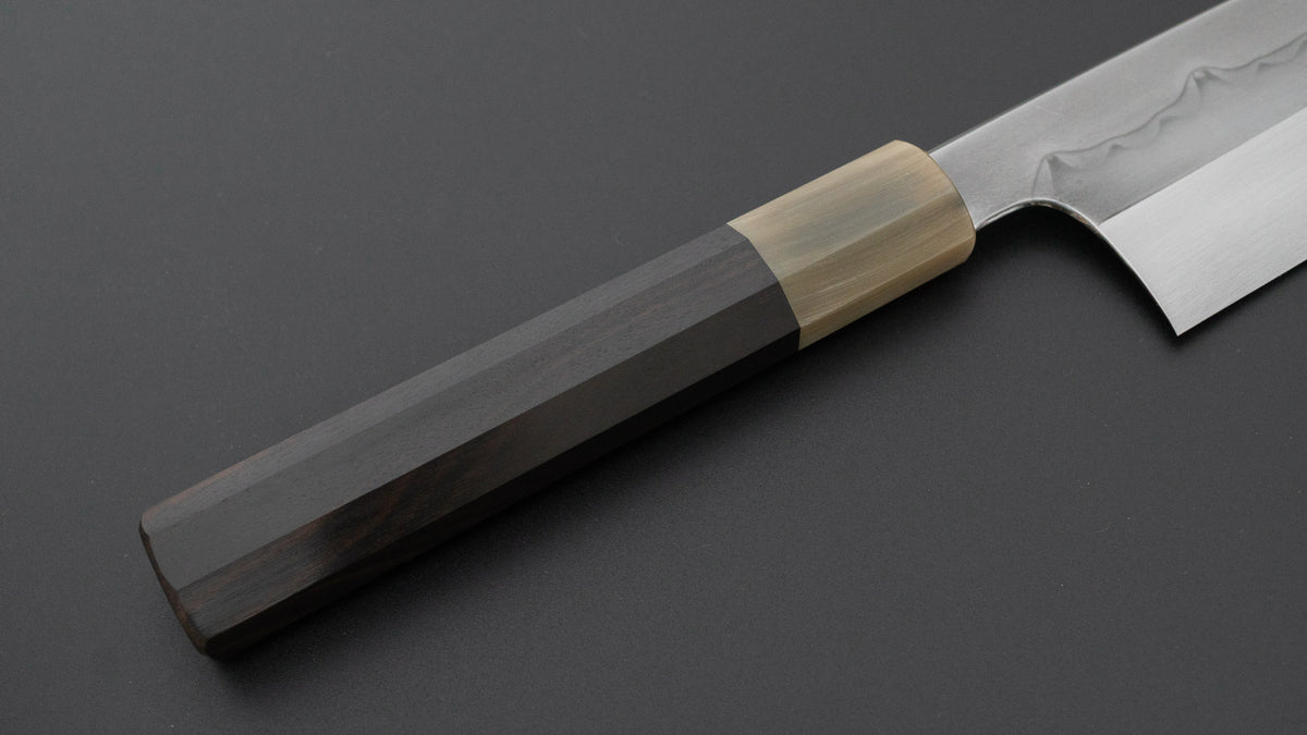 Hitohira Togashi White #1 Sanbonsugi Mizu Honyaki Gyuto 240mm Taihei Makassar Ebony Handle (#190/ Saya)