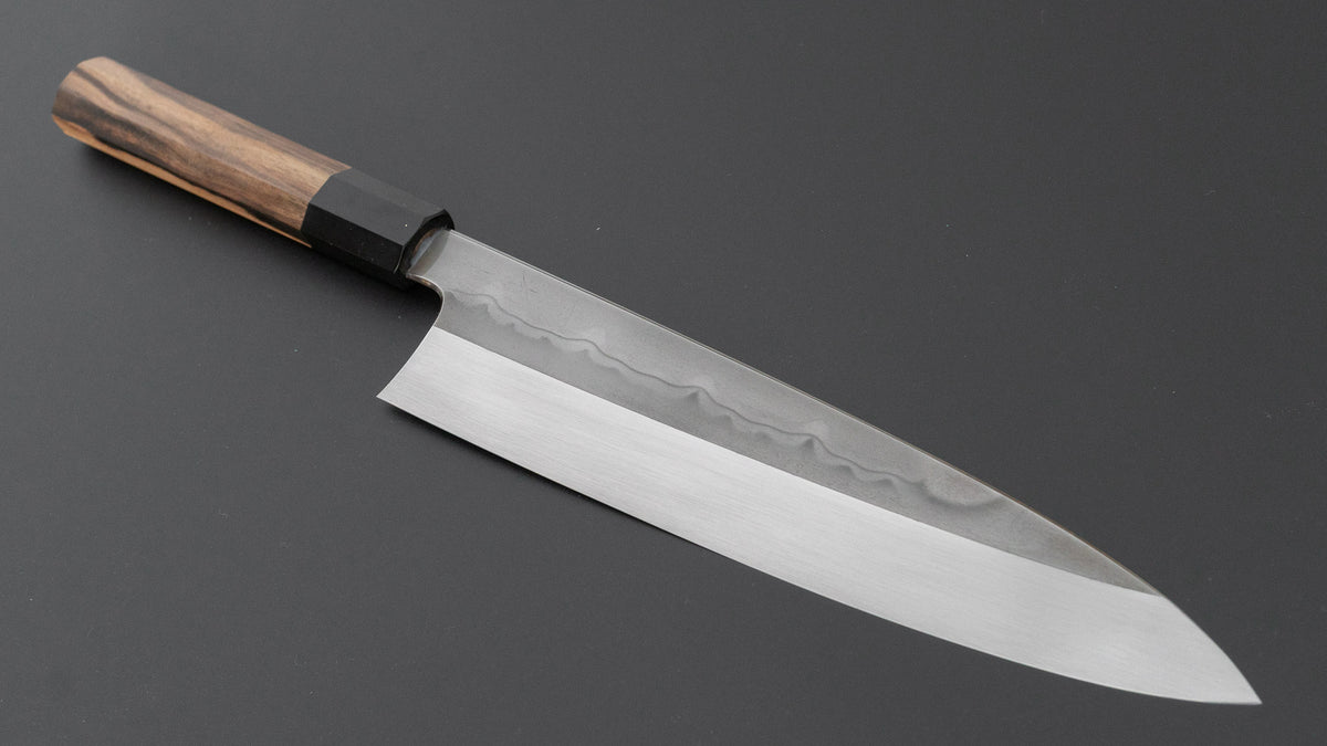 Hitohira Togashi White #1 Sanbonsugi Mizu Honyaki Gyuto 240mm Kurokaki Persimmon Handle (#191/ Saya)