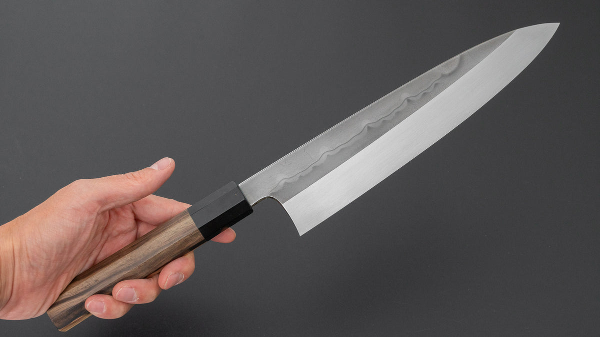 Hitohira Togashi White #1 Sanbonsugi Mizu Honyaki Gyuto 240mm Kurokaki Persimmon Handle (#191/ Saya)