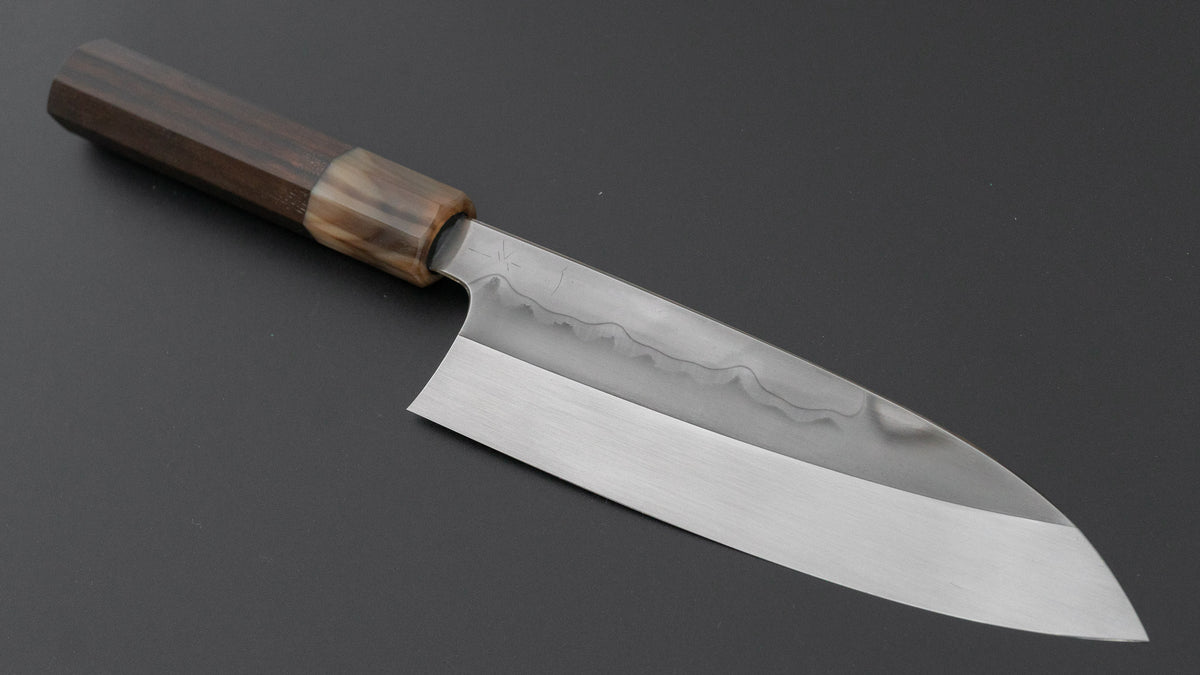 Hitohira Togashi White #1 Sanbonsugi Mizu Honyaki Santoku 180mm Taihei Makassar Ebony Handle (#193/ Saya)