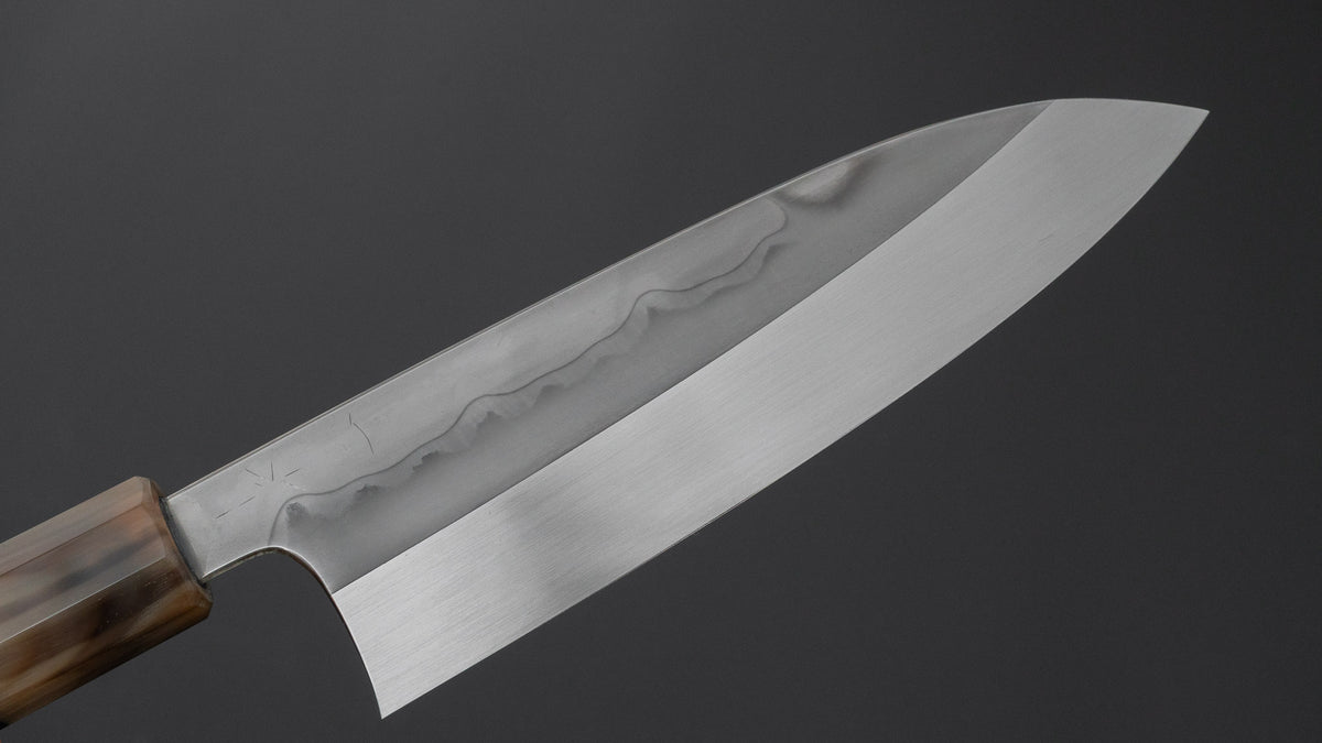 Hitohira Togashi White #1 Sanbonsugi Mizu Honyaki Santoku 180mm Taihei Makassar Ebony Handle (#193/ Saya)