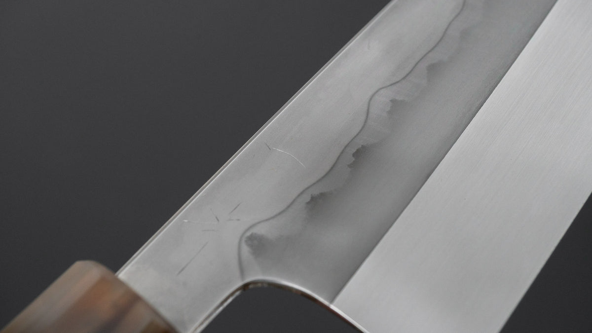 Hitohira Togashi White #1 Sanbonsugi Mizu Honyaki Santoku 180mm Taihei Makassar Ebony Handle (#193/ Saya)