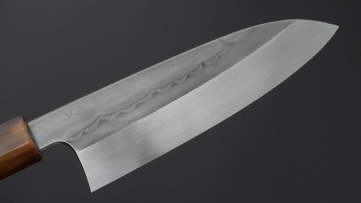 Hitohira Togashi White #1 Sanbonsugi Mizu Honyaki Santoku 180mm Taihei Makassar Ebony Handle (#194/ Saya)