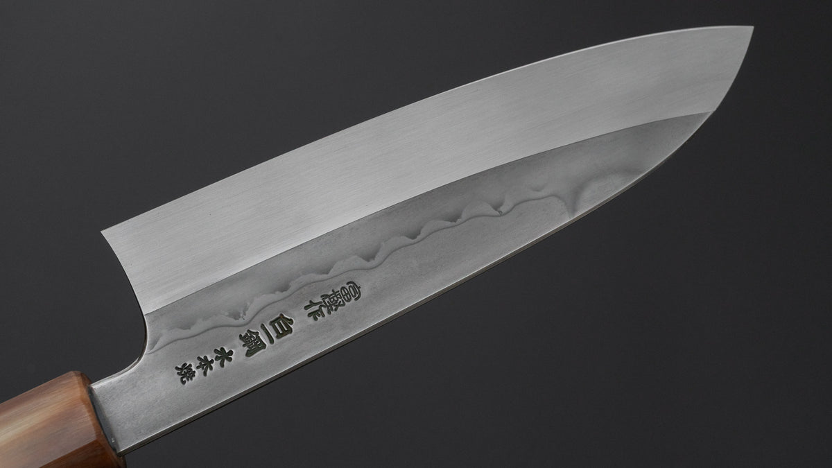 Hitohira Togashi White #1 Sanbonsugi Mizu Honyaki Santoku 180mm Taihei Makassar Ebony Handle (#194/ Saya)