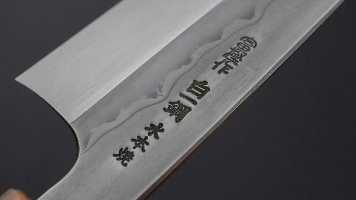 Hitohira Togashi White #1 Sanbonsugi Mizu Honyaki Santoku 180mm Taihei Makassar Ebony Handle (#194/ Saya)
