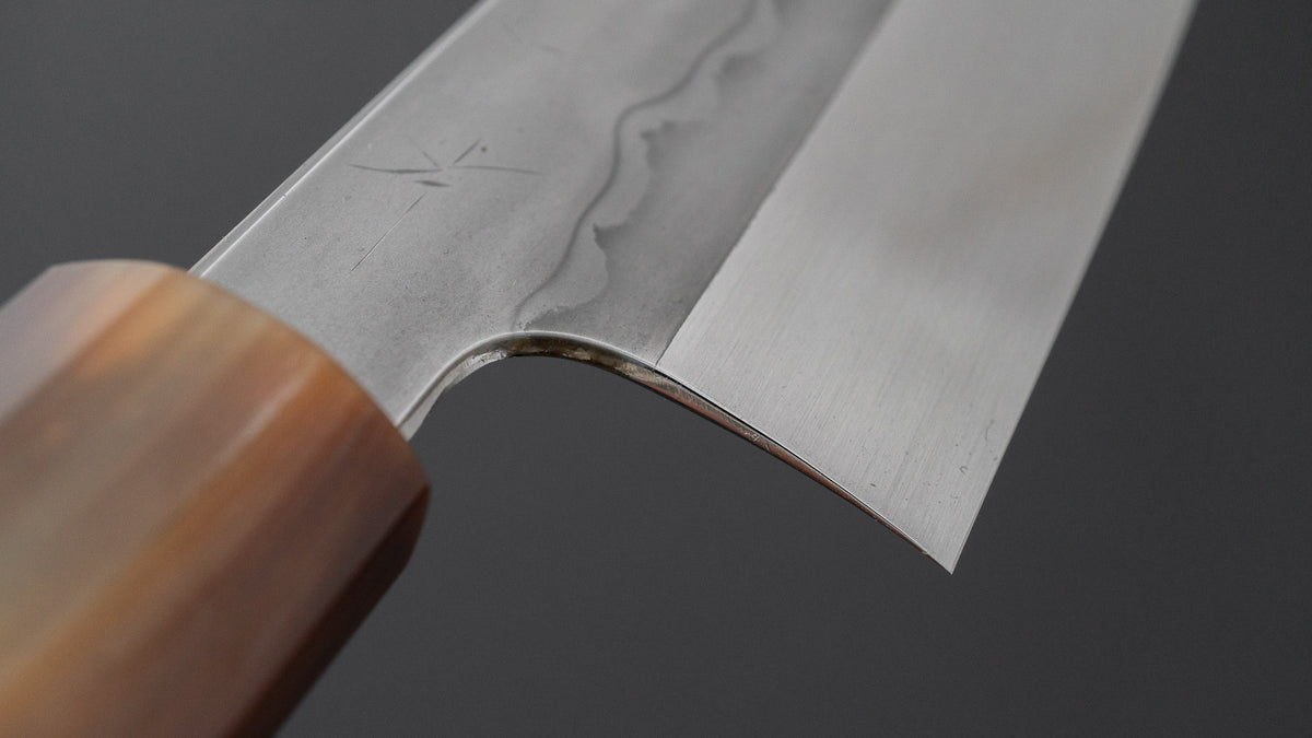Hitohira Togashi White #1 Sanbonsugi Mizu Honyaki Santoku 180mm Taihei Makassar Ebony Handle (#194/ Saya)