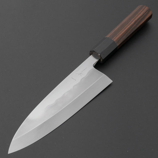 Hitohira Togashi White #2 Mizu Honyaki Left-Handed Deba 180mm Taihei Makassar Ebony Handle (#166/ Saya)