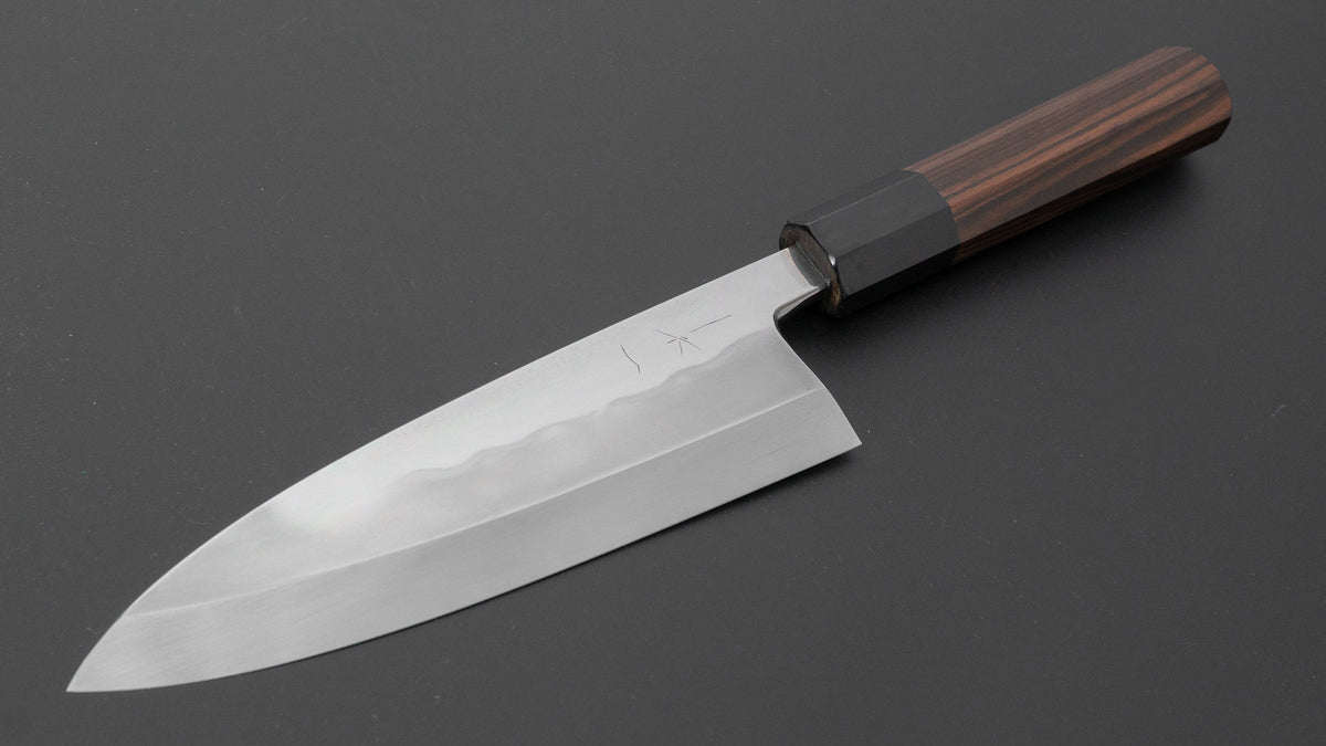 Hitohira Togashi White #2 Mizu Honyaki Left-Handed Deba 180mm Taihei Makassar Ebony Handle (#166/ Saya)