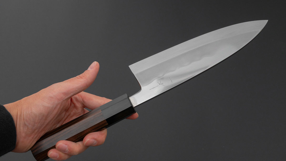 Hitohira Togashi White #2 Mizu Honyaki Left-Handed Deba 180mm Taihei Makassar Ebony Handle (#166/ Saya)