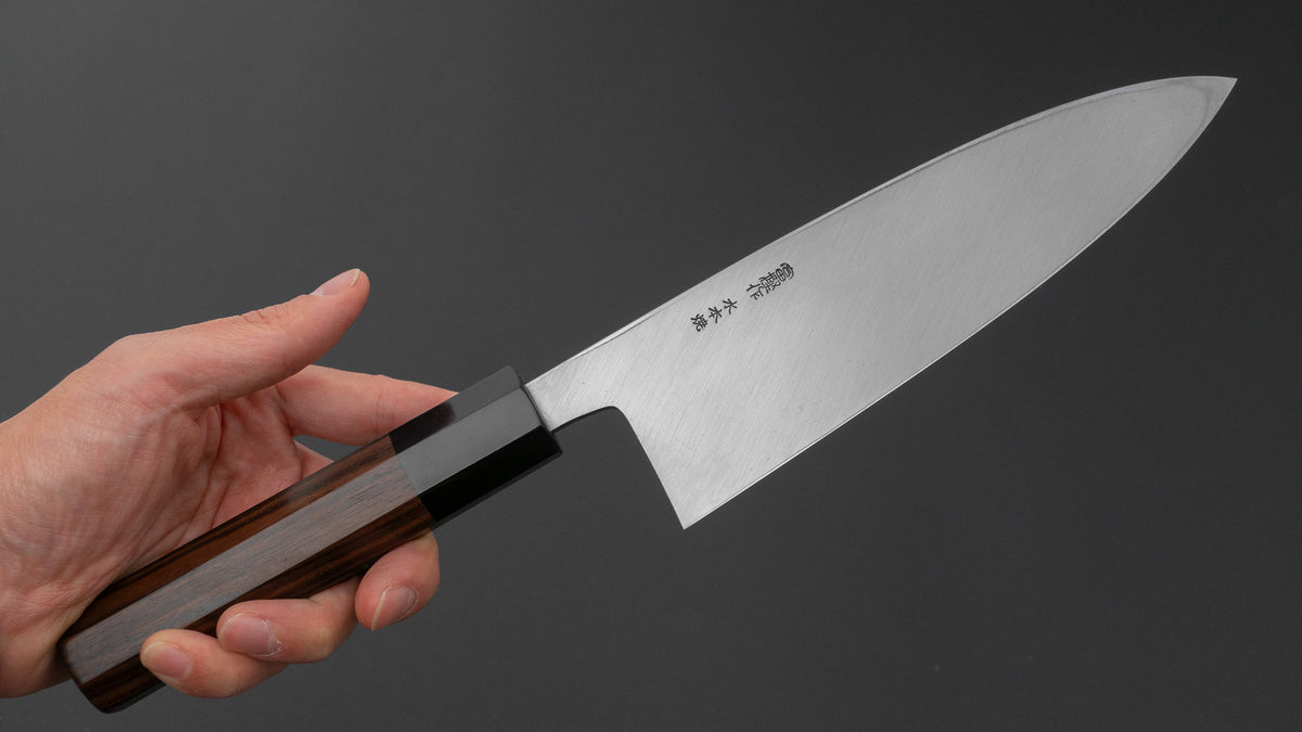 Hitohira Togashi White #2 Mizu Honyaki Left-Handed Deba 180mm Taihei Makassar Ebony Handle (#166/ Saya)