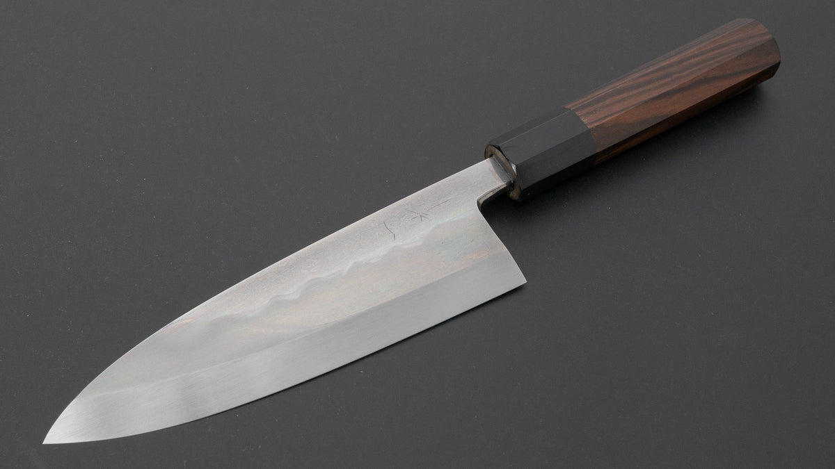 Hitohira Togashi White #2 Mizu Honyaki Left-Handed Deba 180mm Taihei Makassar Ebony Handle (#167/ Saya)