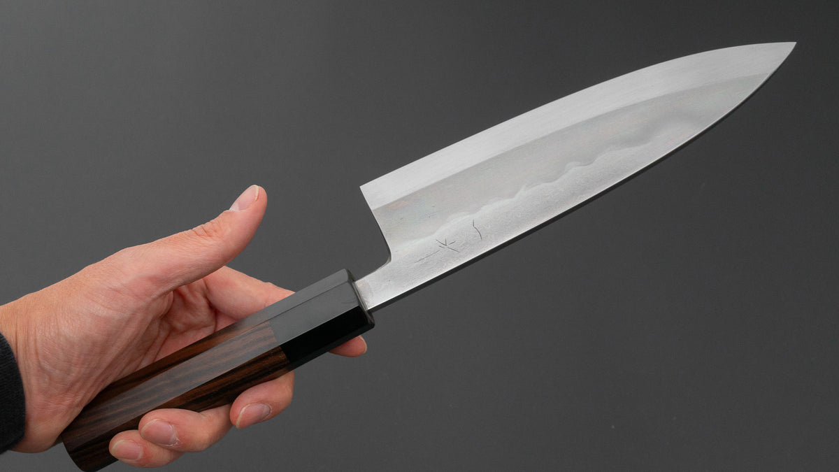 Hitohira Togashi White #2 Mizu Honyaki Left-Handed Deba 180mm Taihei Makassar Ebony Handle (#167/ Saya)