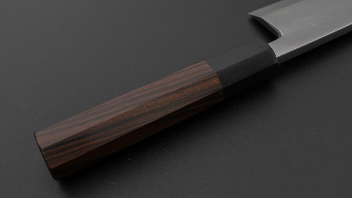 Hitohira Togashi White #2 Mizu Honyaki Left-Handed Deba 180mm Taihei Makassar Ebony Handle (#167/ Saya)