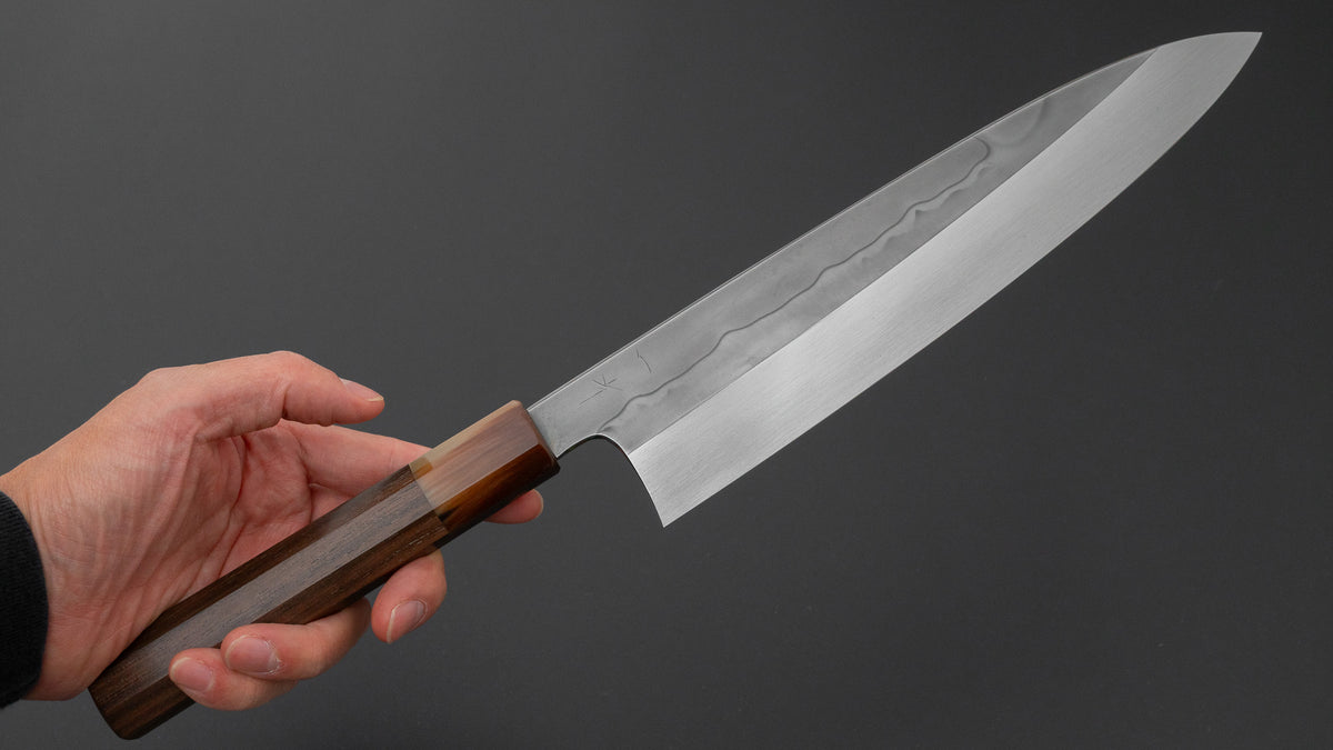 Hitohira Togashi White #1 Sanbonsugi Mizu Honyaki Gyuto 240mm Taihei Makassar Ebony Handle (#199/ Saya)